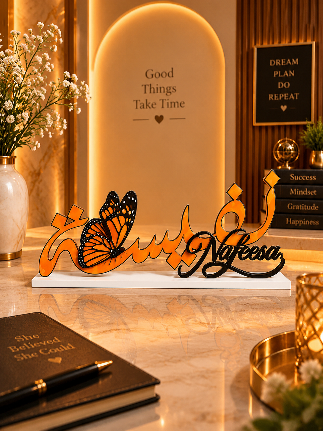Custom Acrylic Arabic Name Stand with Butterfly