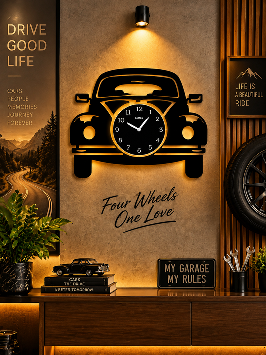 Vintage Car Clock and Arabic Calligraphy