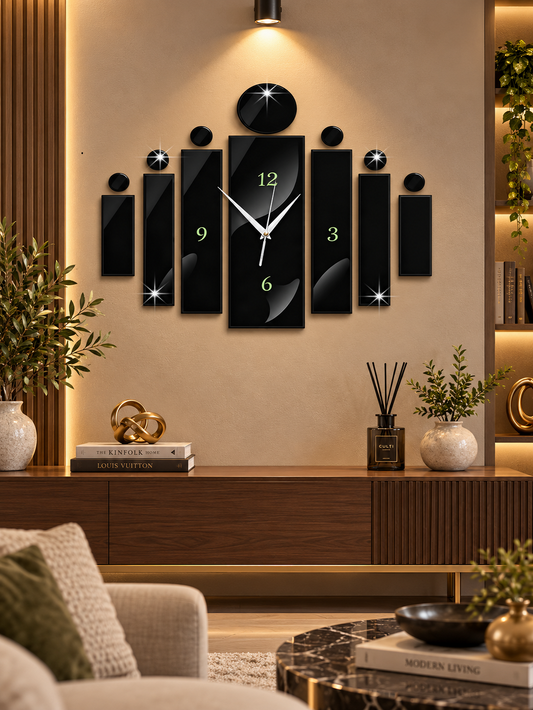 Modern Black Multi-Panel Wall Clock